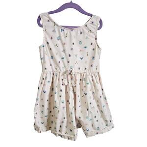 H&M Girls Size 6-7 Cotton Sundress White Pastel Bug Print Summer Cute Casual